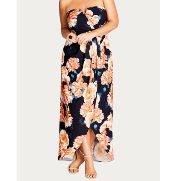 City Chic Dresses & Skirts - City Chic Women's Sz 18 Black Floral Strapless Faux Wrap Tulip Time Maxi Dress